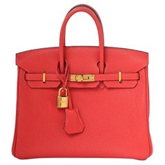 Hermes Birkin 25 Rouge Pivoine Togo Leather With Gold Hardware Handbag