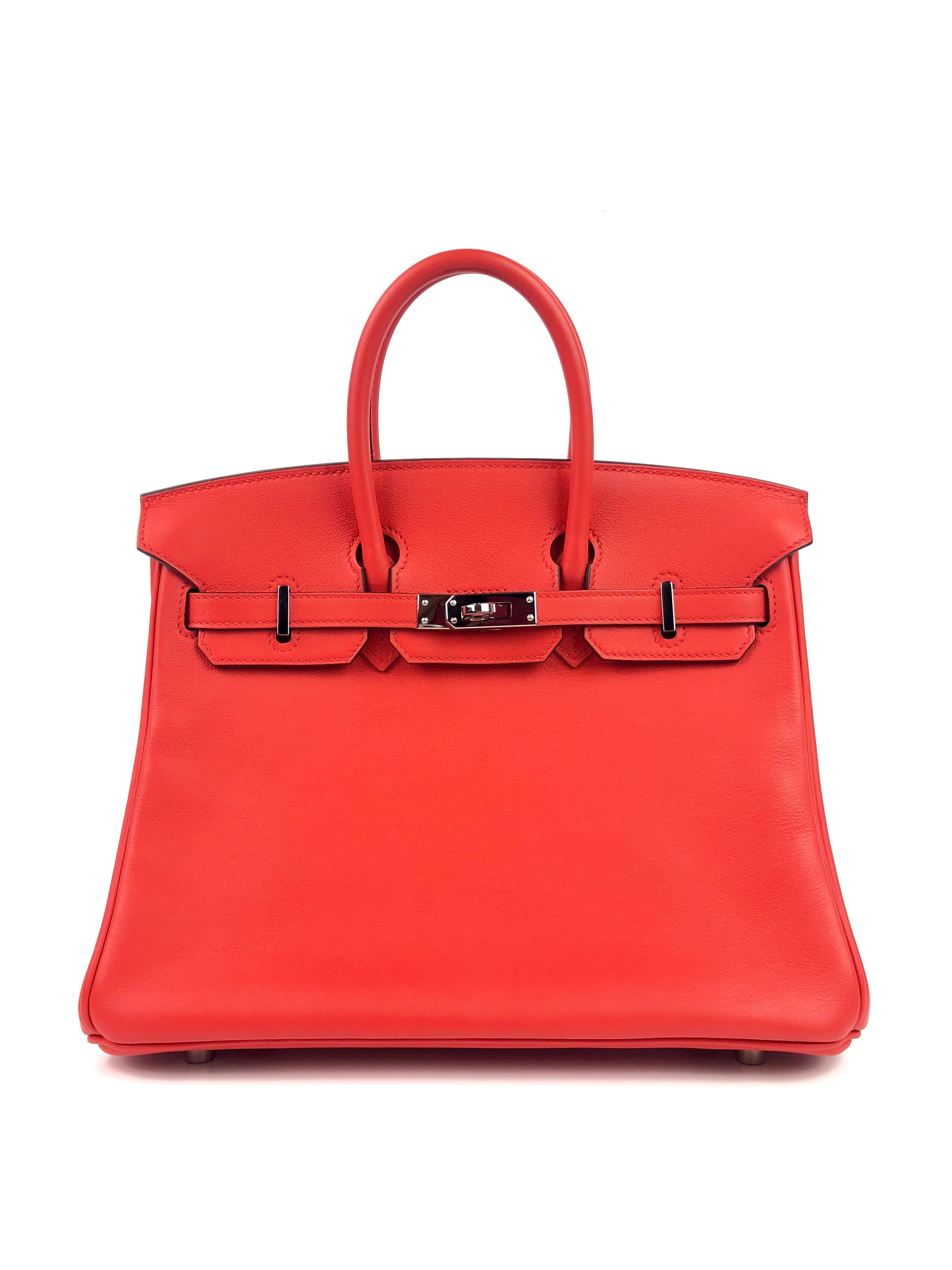 Hermes Birkin 25 Rouge Tomate Red Palladium Hardware. X Stamp 2016. Pristine Condition with little to no scratching on Hardware, perfect corners and structure. 
Shop with Confidence from Lux Addicts. Authenticity Guaranteed!