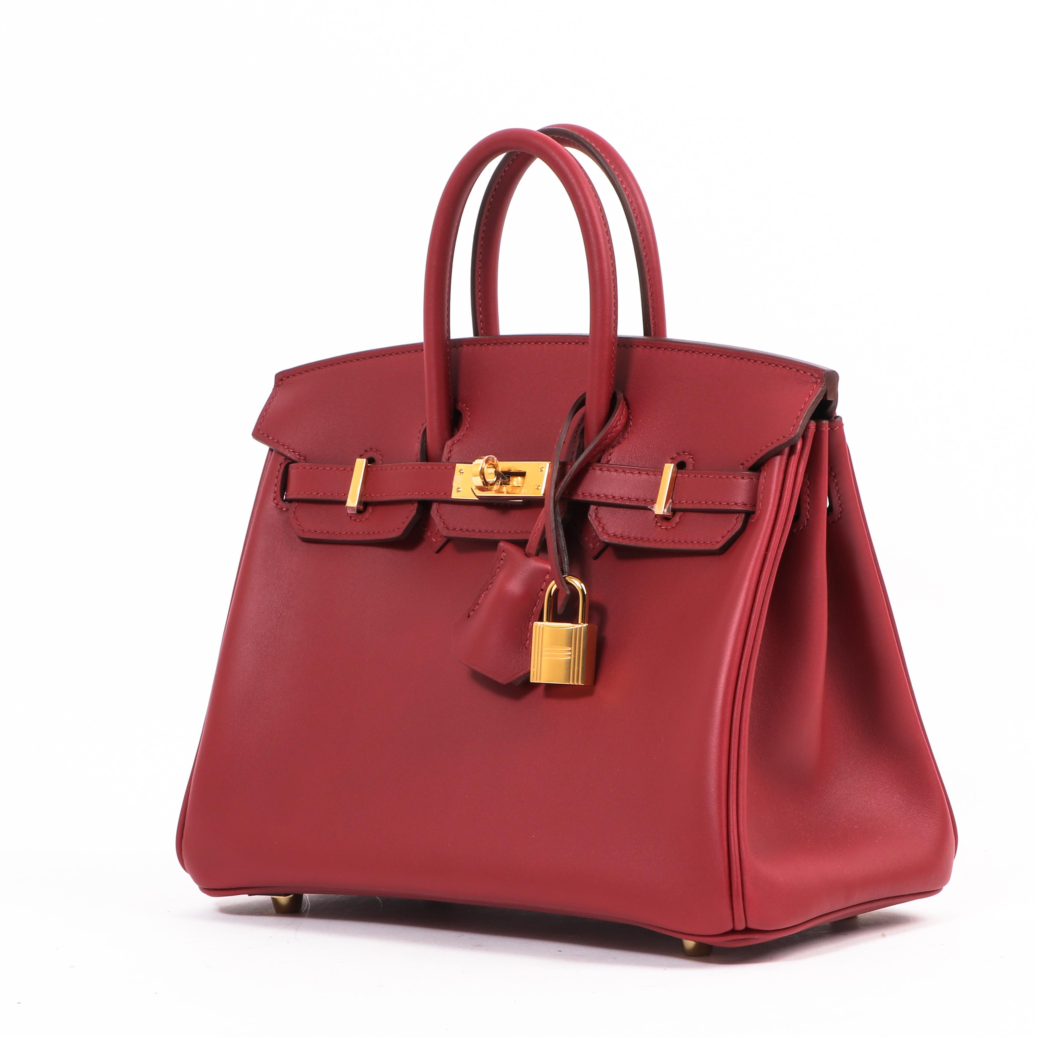 Marron Hermès Birkin 25 Rouge Vif Veau Jonathan GHW en vente