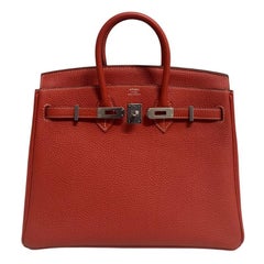 Hermes Birkin 25 Sanguine Orange Togo Leather Palladium Hardware Top Handle Bag
