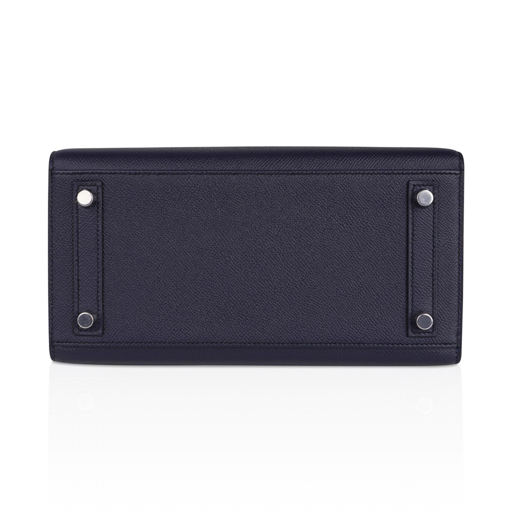 Hermes Birkin Sellier 25 Sac Bleu Indigo Palladium Hardware Epsom Leather  en vente 4
