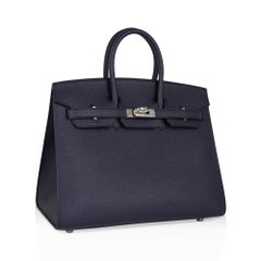 Hermes Birkin Sellier 25 Bag Blue Indigo Palladium Hardware Epsom Leather
