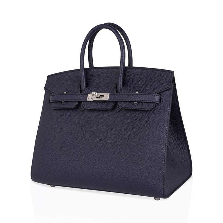 Hermes Birkin Sellier 25 Bag Bleu Indigo Palladium Hardware Epsom Leather  For Sale at 1stDibs