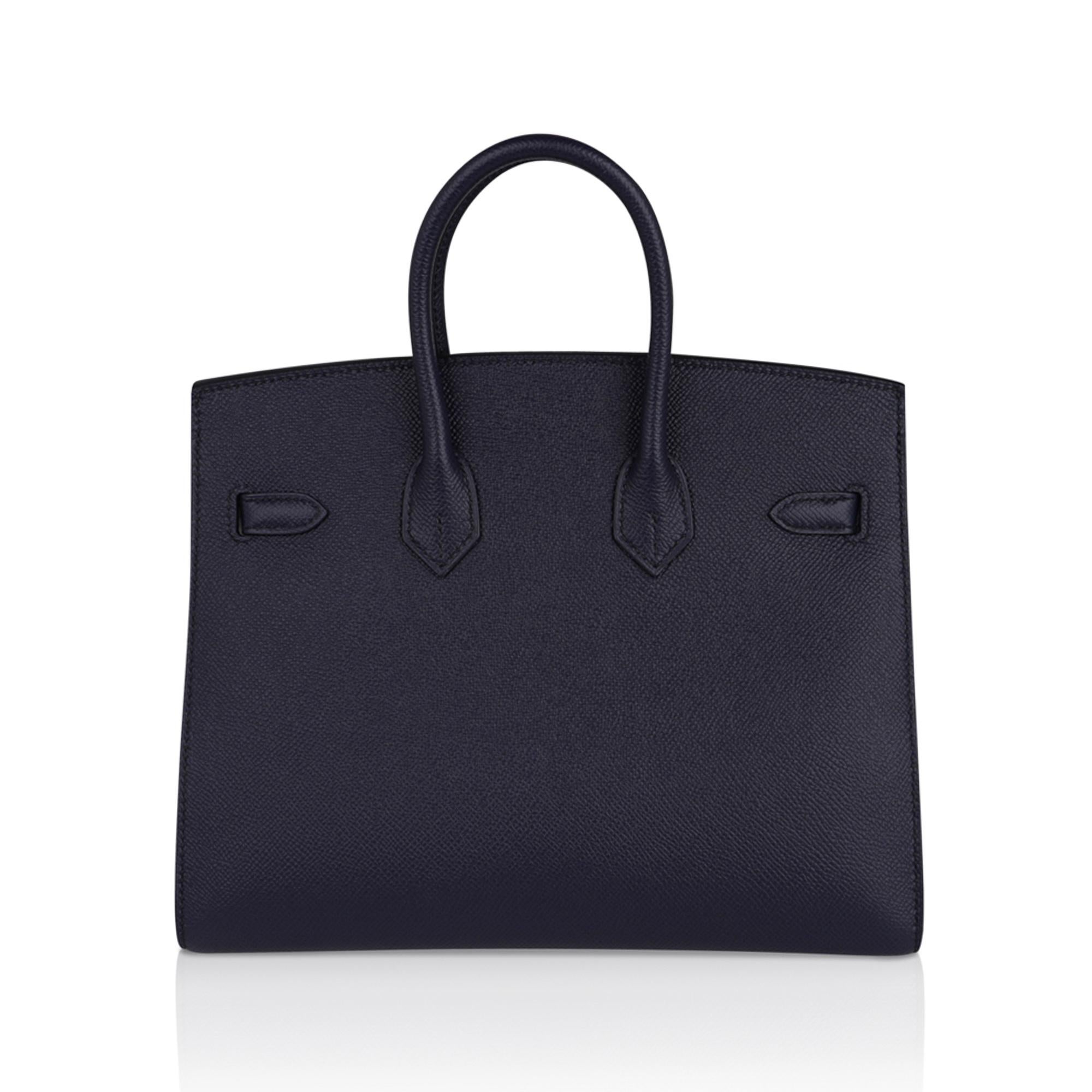 Women's Hermes Birkin Sellier 25 Bag Bleu Indigo Palladium Hardware Epsom Leather  For Sale