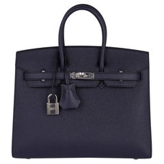 Hermes Birkin 25 Sellier Bag Bleu Indigo Palladium Hardware Epsom Leather New w/