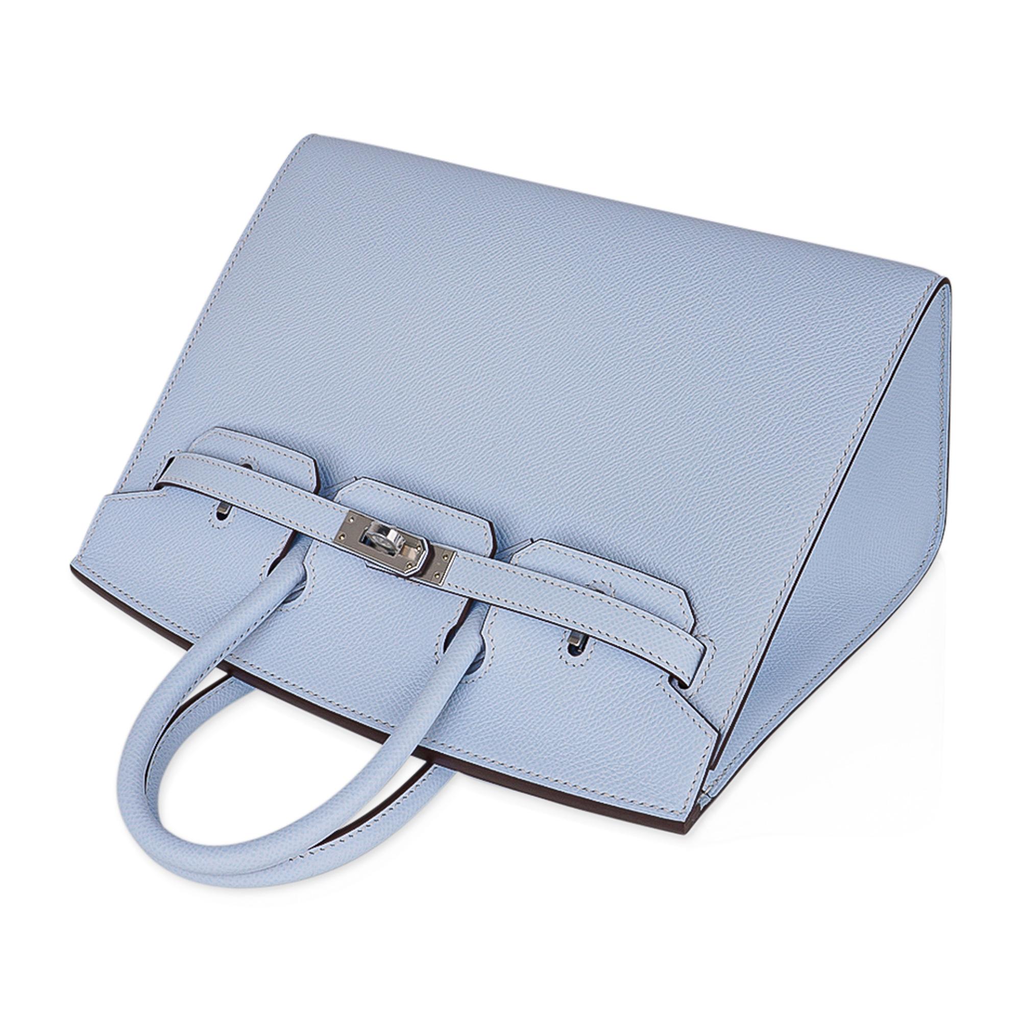 Hermes Birkin 25 Sellier Bag Blue Brume Epsom Palladium Hardware New In New Condition In Miami, FL