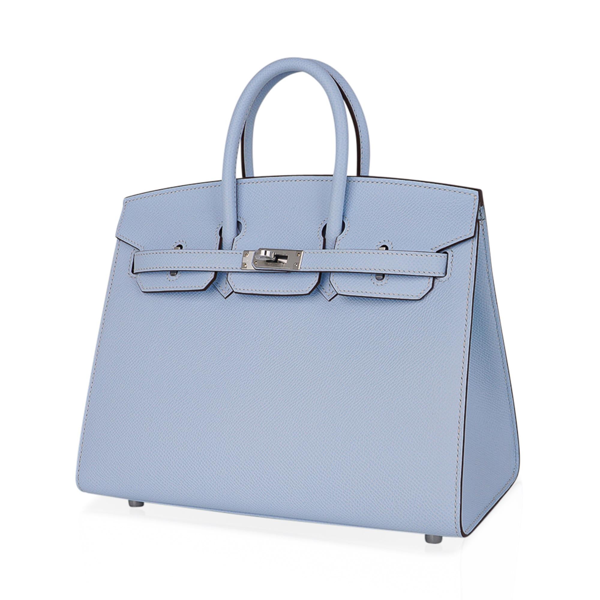 Women's Hermes Birkin 25 Sellier Bag Blue Brume Epsom Palladium Hardware New