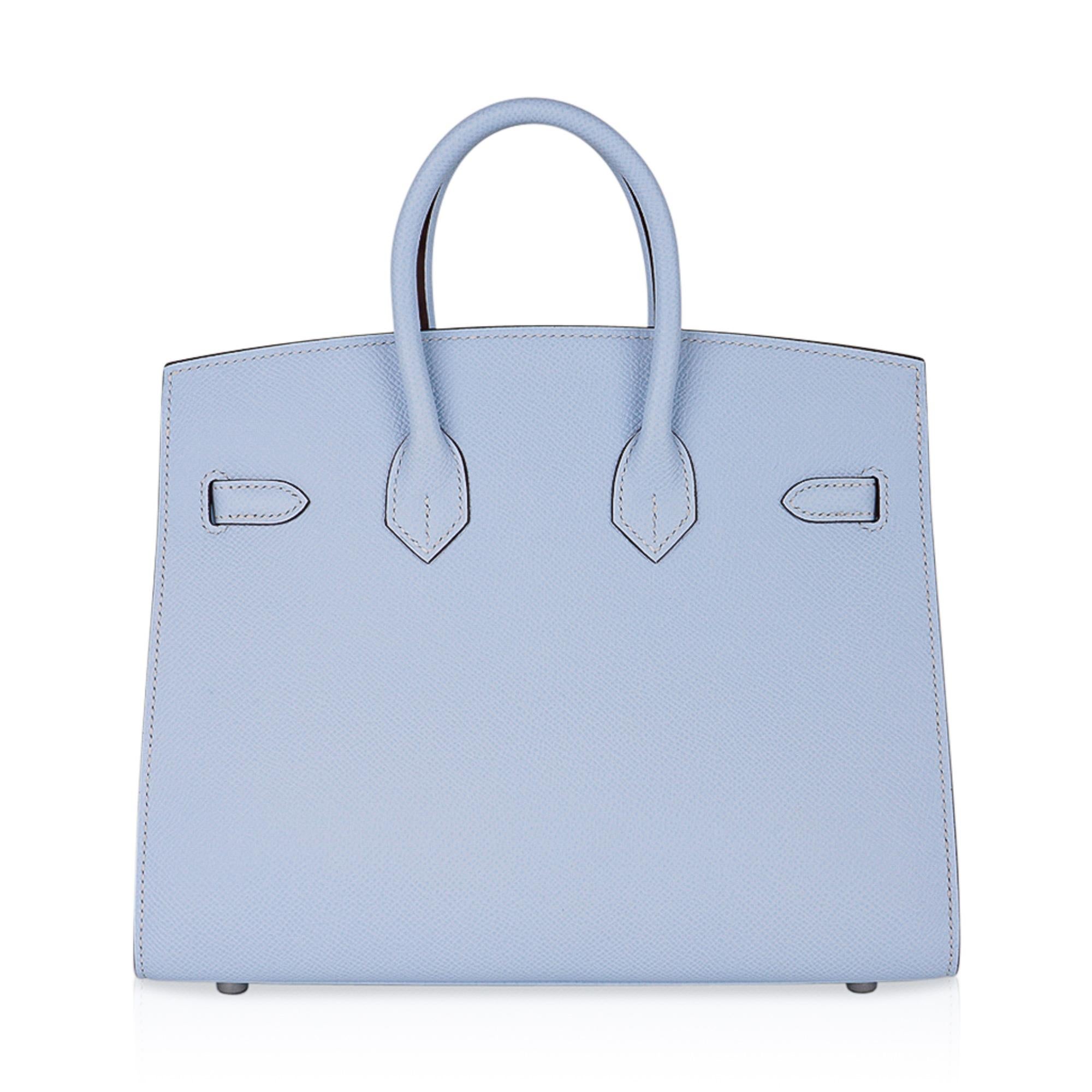 Hermes Birkin 25 Sellier Bag Blue Brume Epsom Palladium Hardware New 2