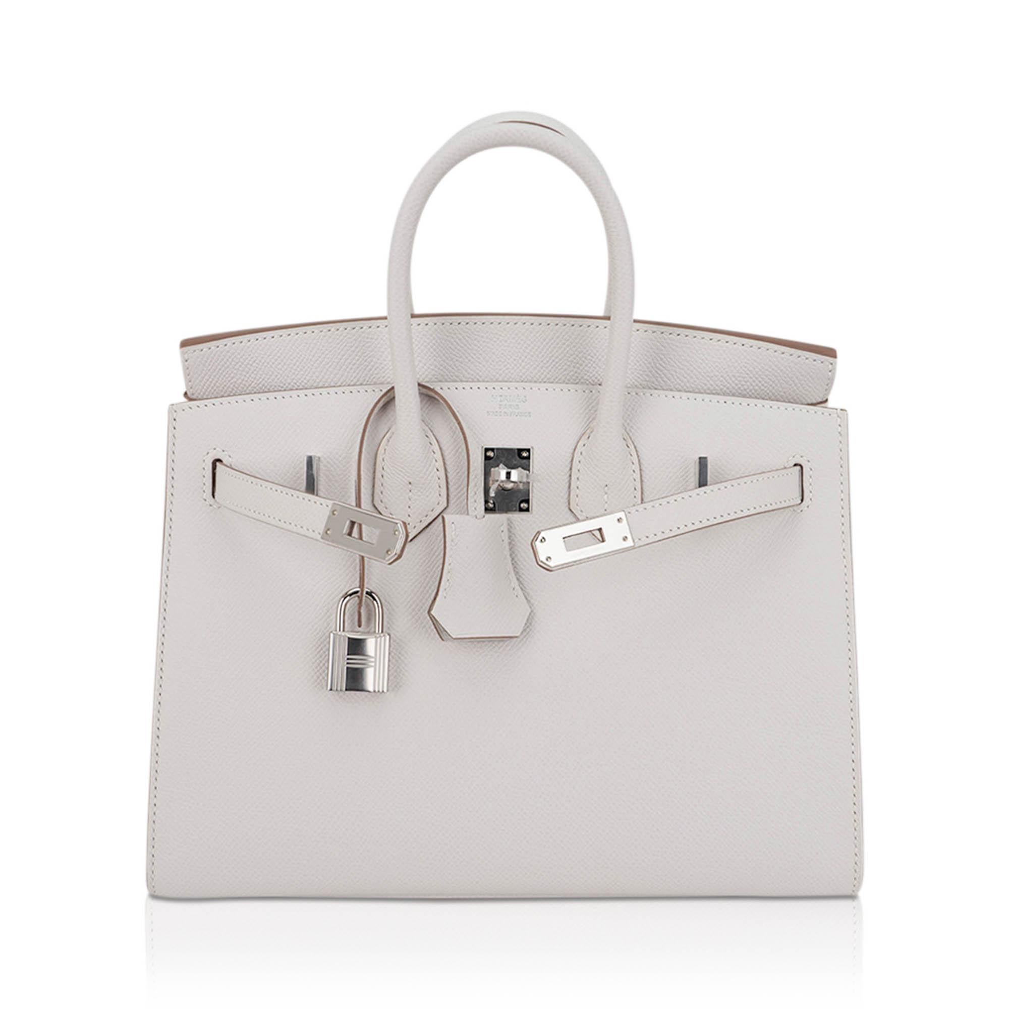 Gray Hermes Birkin 25 Sellier Bag Gris Pale Epsom Leather Palladium Hardware For Sale