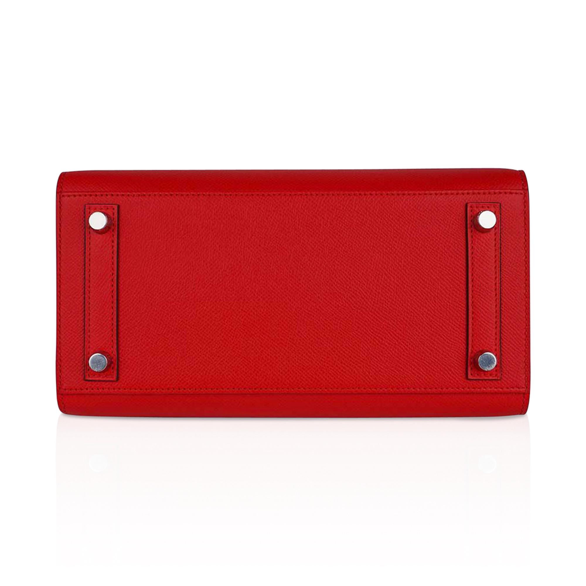Hermes Birkin Sellier 25 Bag Rouge De Couer Epsom Palladium Hardware  For Sale 2