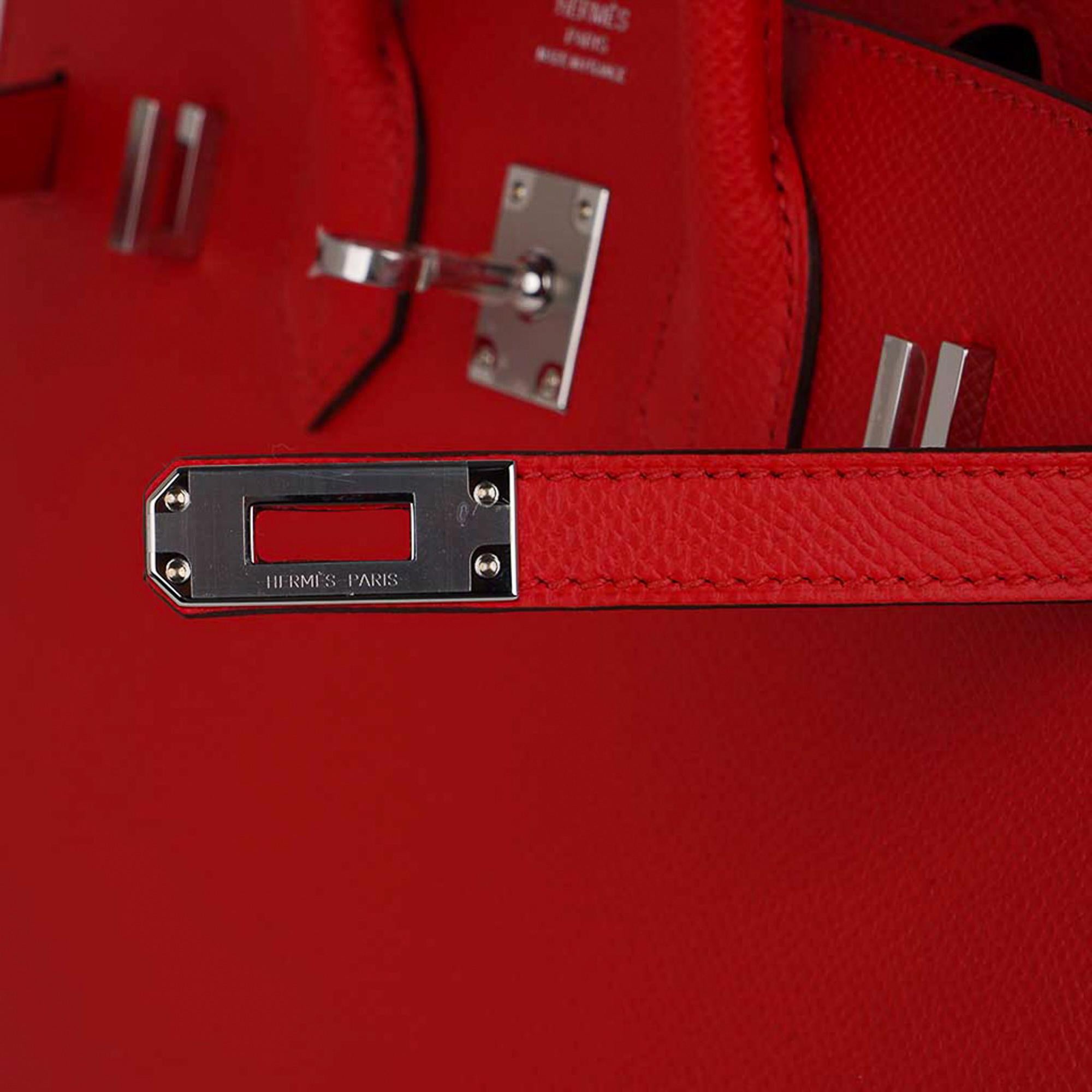 Women's Hermes Birkin Sellier 25 Bag Rouge De Couer Epsom Palladium Hardware  For Sale
