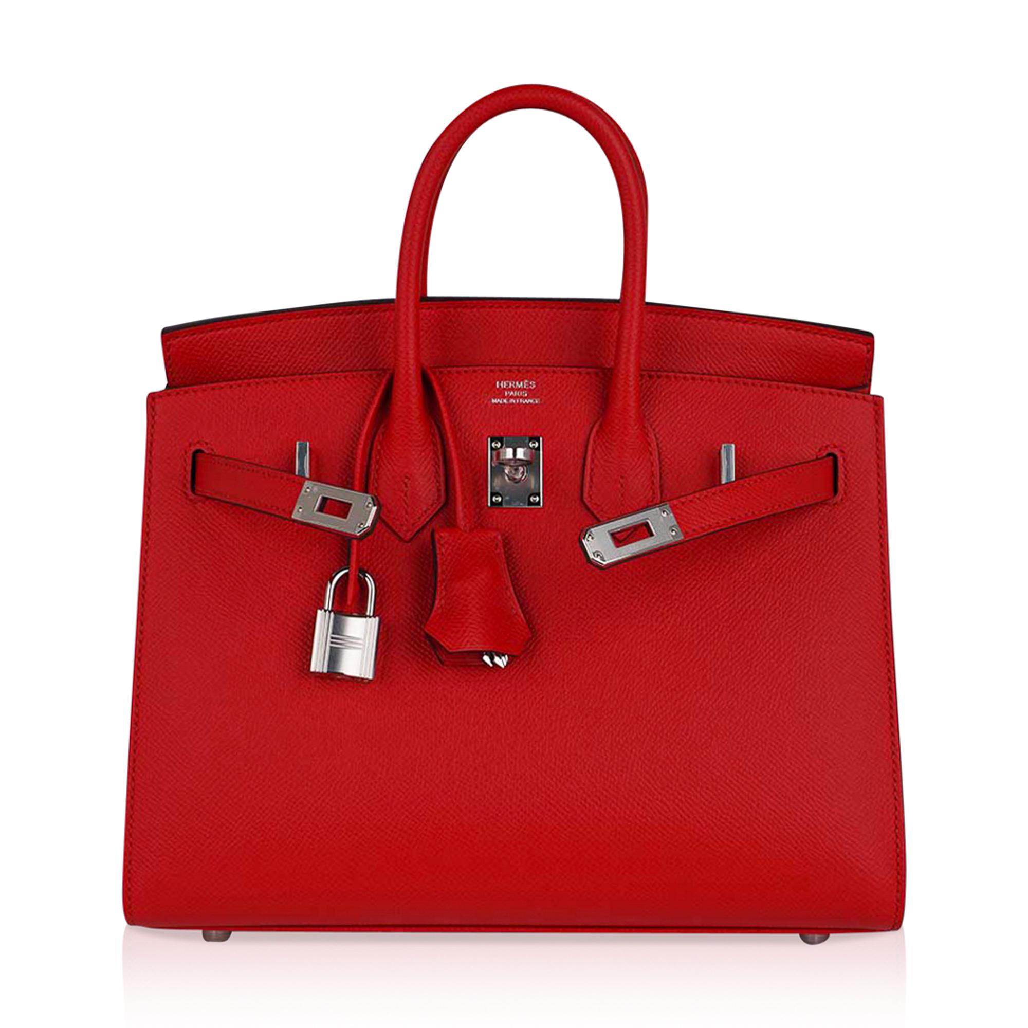 Red Hermes Birkin Sellier 25 Bag Rouge De Couer Epsom Palladium Hardware  For Sale