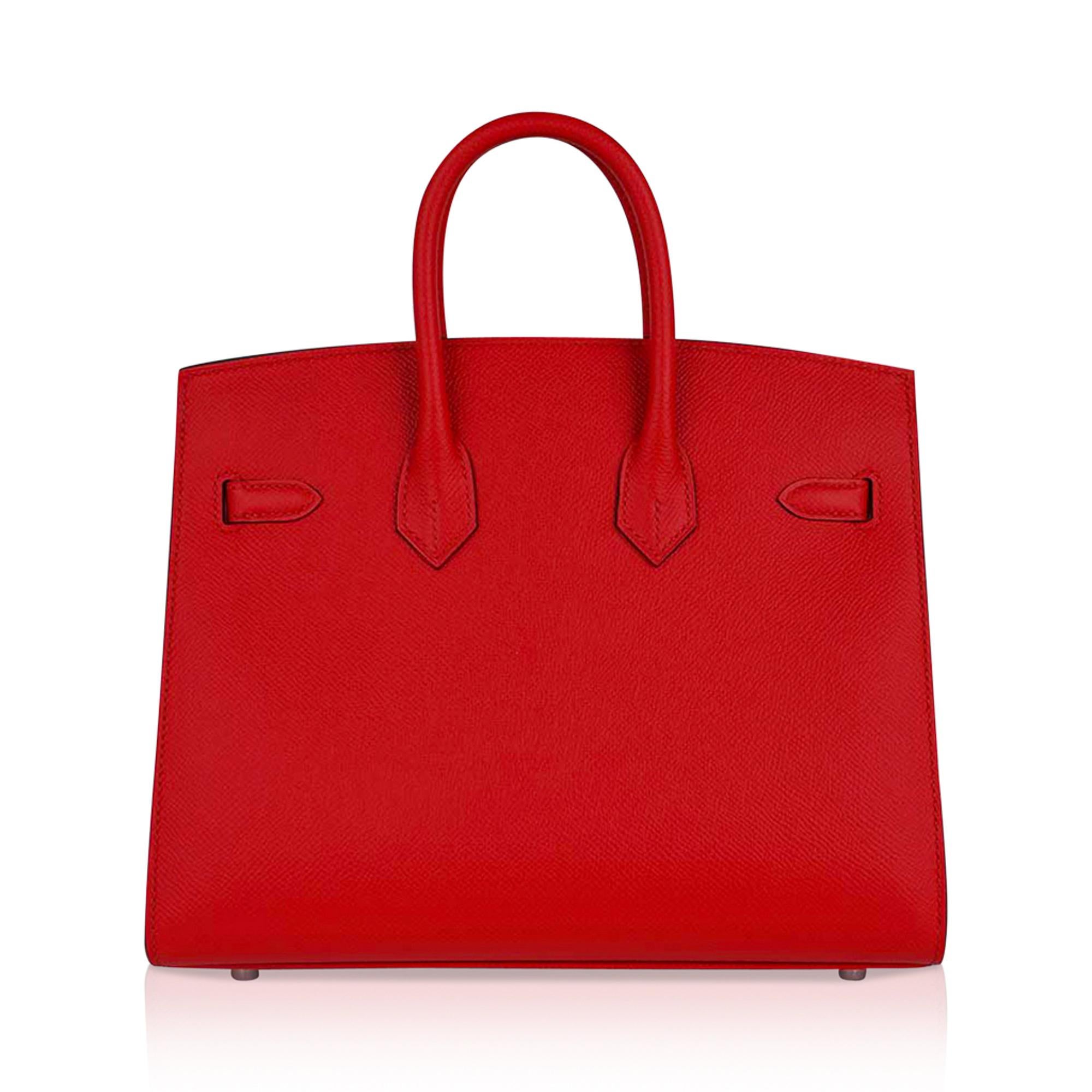 Hermes Birkin Sellier 25 Bag Rouge De Couer Epsom Palladium Hardware  For Sale 3