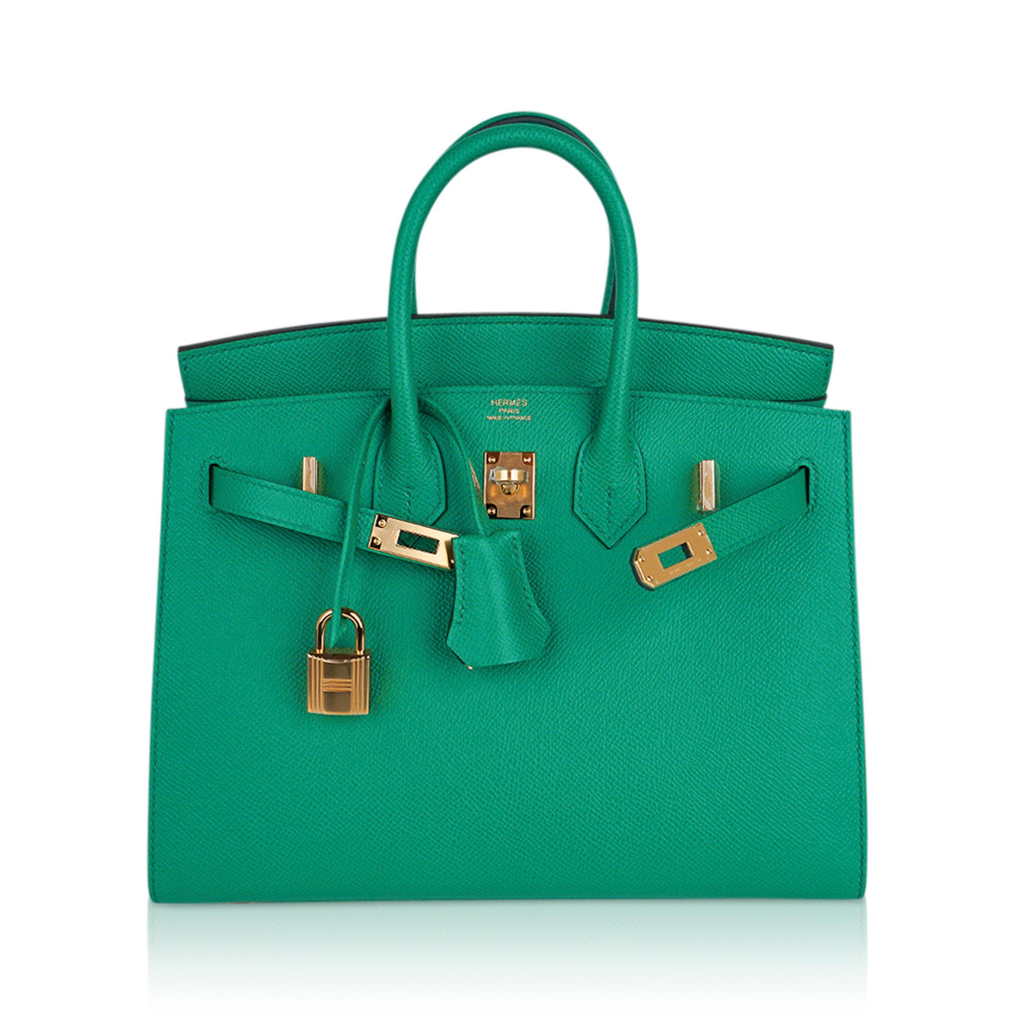 Bleu Hermes Birkin Sellier 25 Sac Vert Jade Gold Hardware Epsom Leather en vente