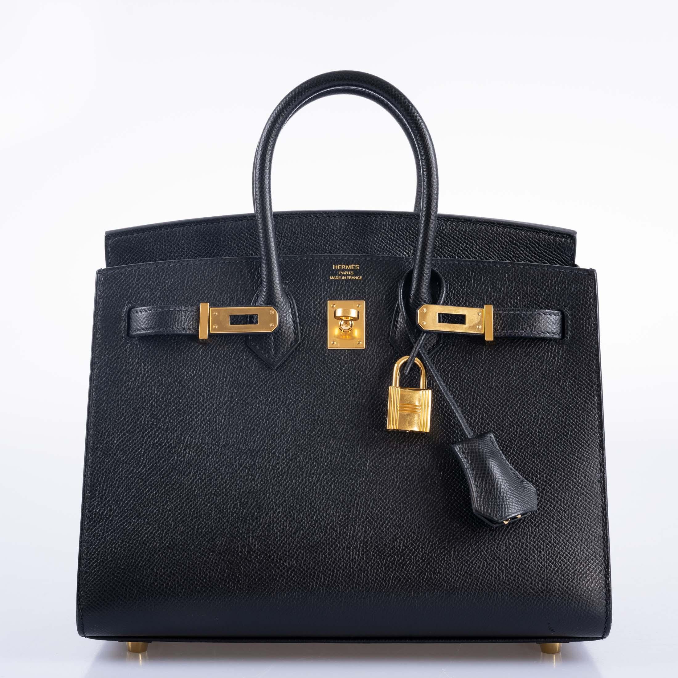 Women's or Men's Hermès Birkin 25 Sellier Black Epsom Gold Hardware For Sale