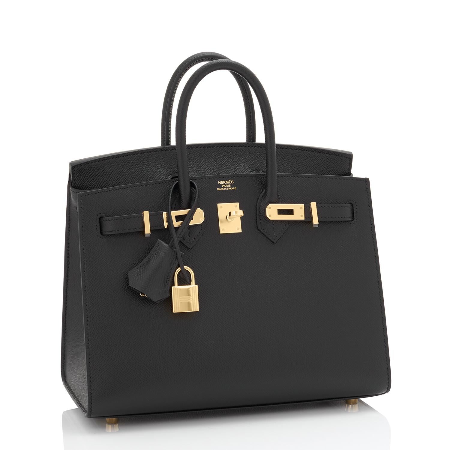 Hermes Birkin 25 Sellier Black Epsom Gold Hardware U Stamp, 2022 RARE
Brand New in Box. Store Fresh. Pristine Condition (with plastic on hardware) 
Perfect gift! Comes in full set with clochette, lock, keys, raincoat, dust bag, and Hermes box.
Just