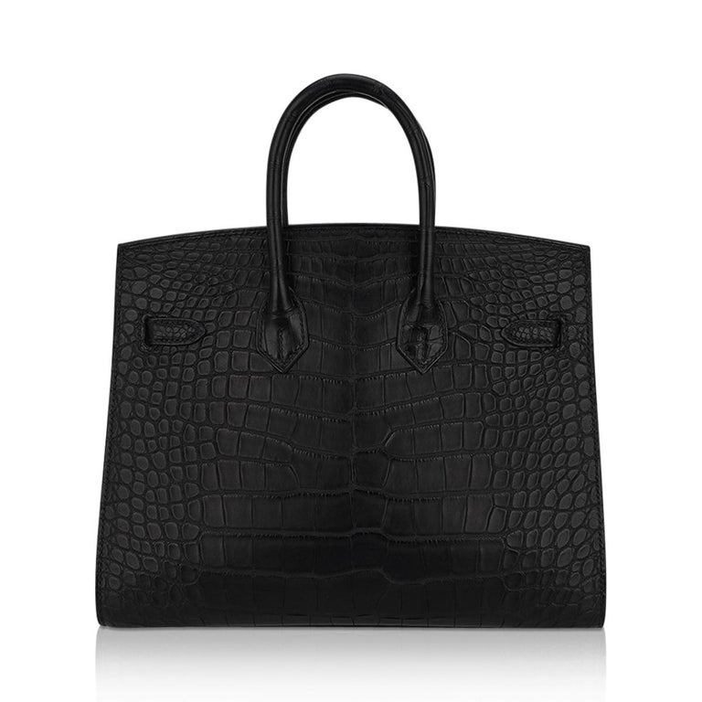 Hermes Birkin 25 Sellier Black Matte Alligator Bag For Sale at 1stDibs