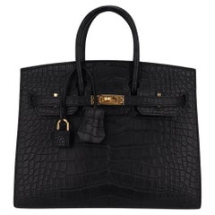 Hermes Birkin 25 Sellier Black Matte Alligator Bag