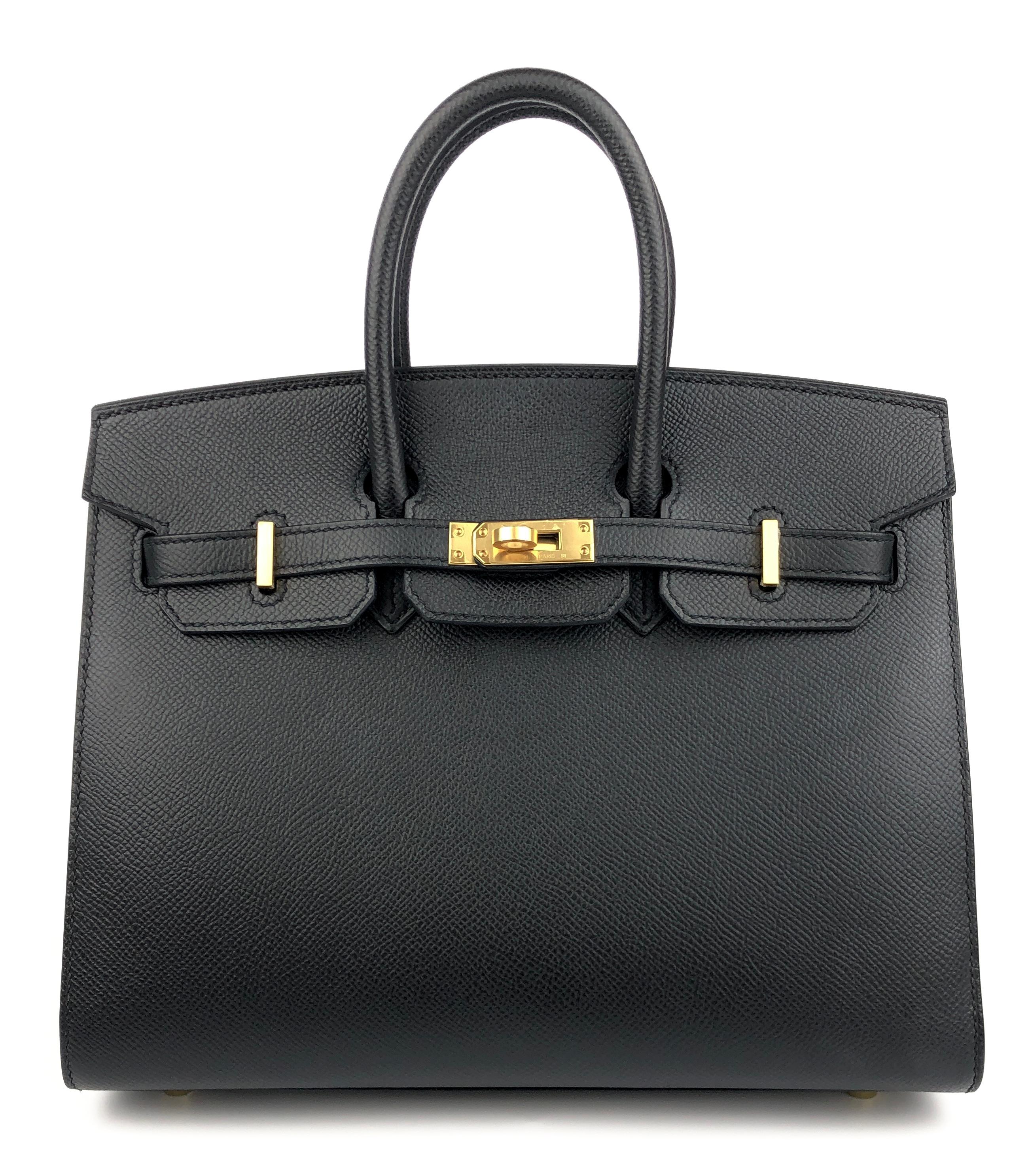 Classic Absolutely Stunning New Rare Stunning Hermès Birkin 25 Sellier Black Epsom Leather Complimented by Gold Hardware. Y Stamp 2020. 
One of the most coveted hardest combinations to get! Includes all accessories and Box. 

Shop with Confidence