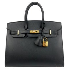 Holy Grail* Hermes Kelly 25 Sellier Handbag Black Epsom Leather