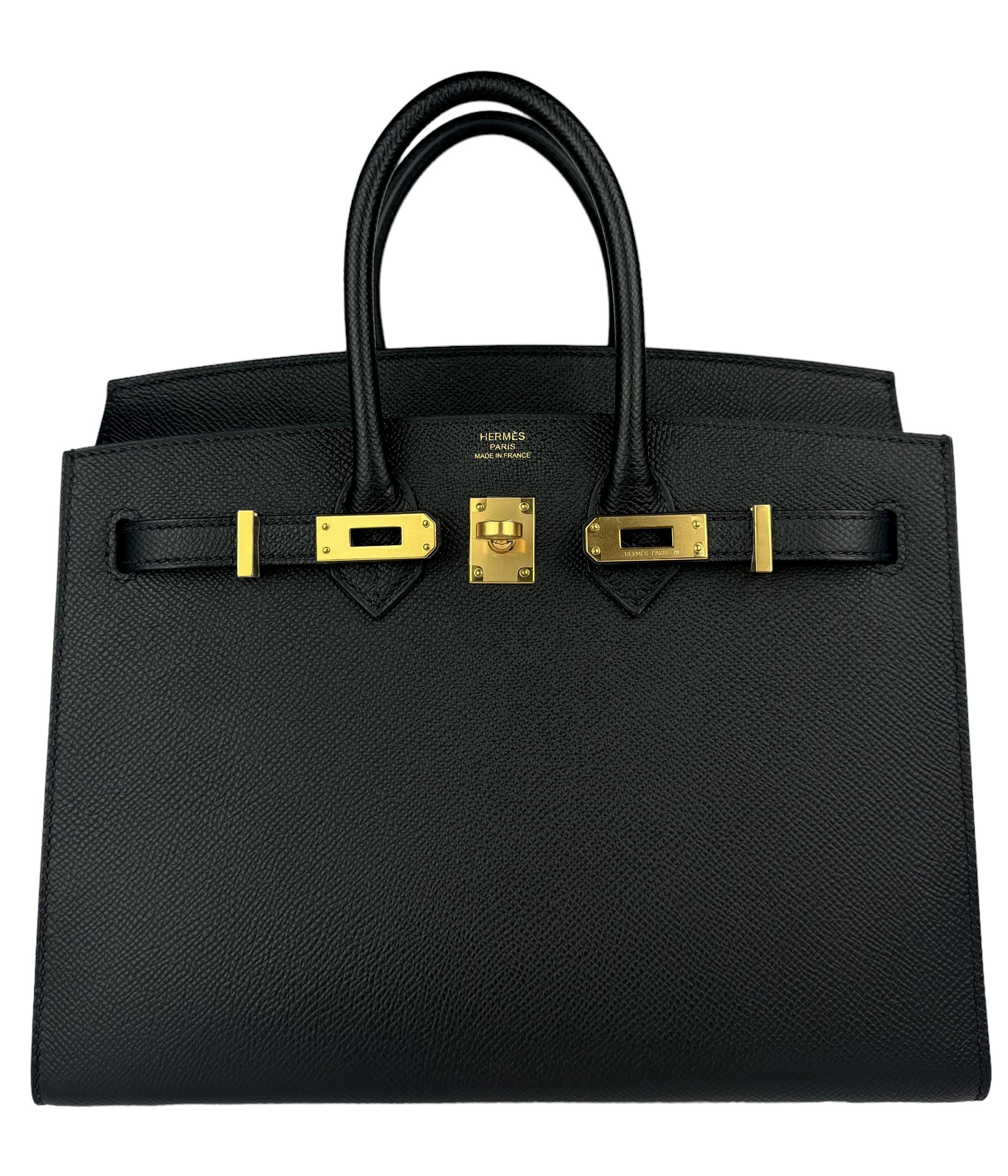 Absolutely Stunning and One The Most Coveted and Difficult to get Hermes Combos! As New Hermes Birkin 25 Sellier Black Noir Epsom  Leather complimented by Gold Hardware. As New Plastic on all Hardware and Feet. U Stamp 2022. Includes all Accessories