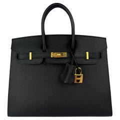 Hermes Birkin 25 Sellier Noir Noir Epsom Leather Gold Hardware NEW