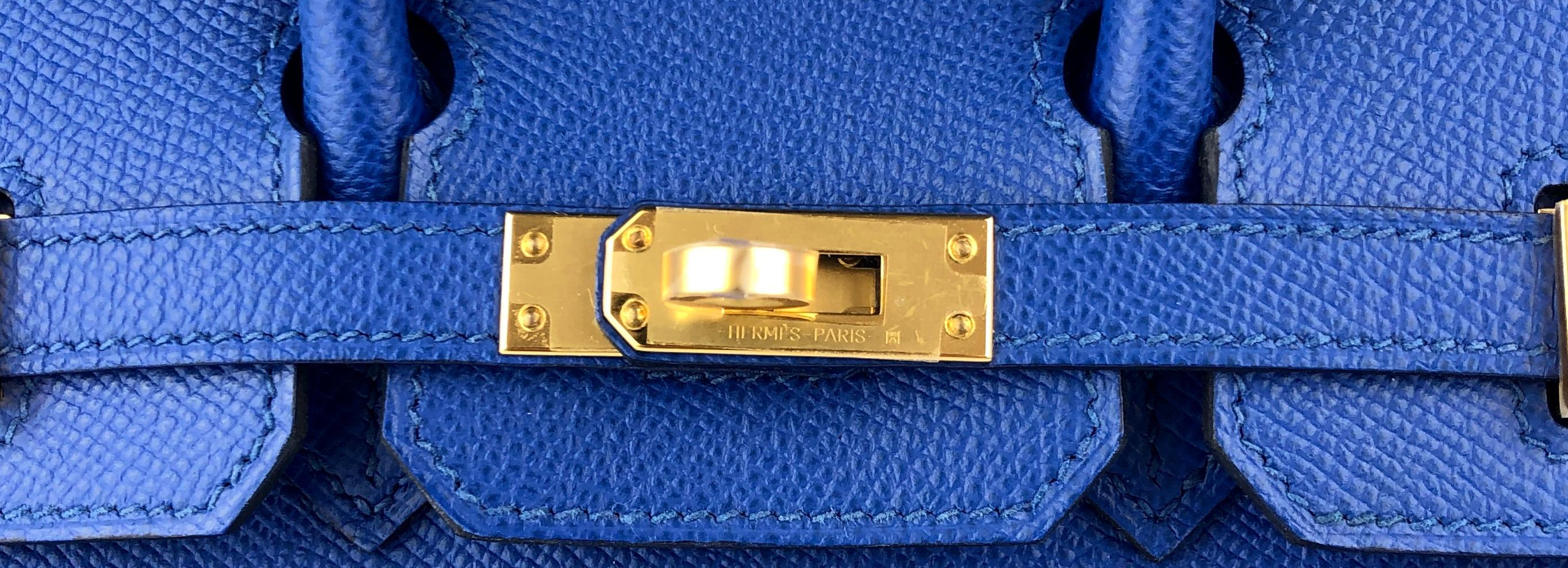 Women's or Men's Hermes Birkin 25 Sellier Bleu France Blue Epsom Leather Gold Hardware 
