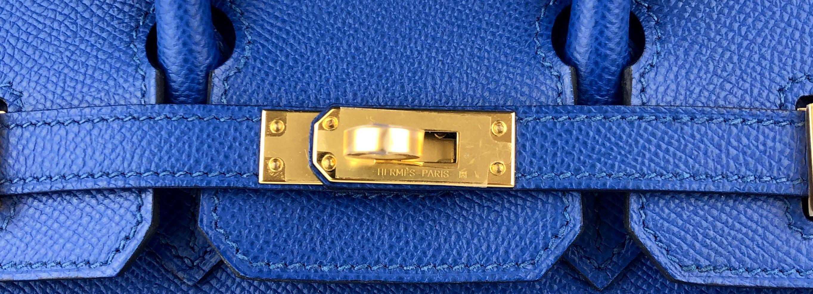 Women's or Men's Hermes Birkin 25 Sellier Bleu France Blue Epsom Leather Gold Hardware