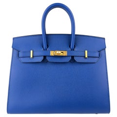 Hermes Birkin 25 Sellier Bleu Frankreich Blau Epsom Leder Gold Hardware 