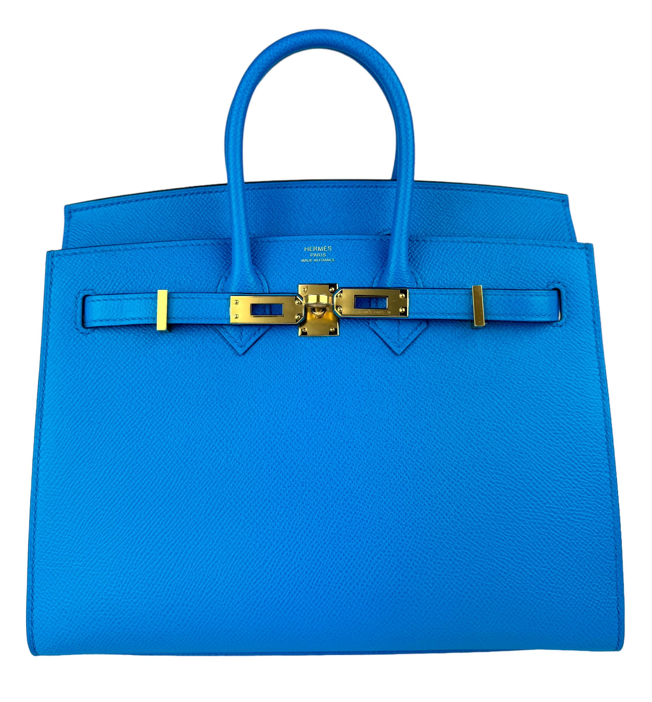Women's or Men's Hermes Birkin 25 Sellier Blue Frida Epsom Leather Gold Hardware NEW