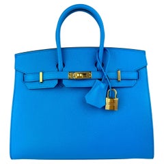 Hermes Birkin 25 Sellier Blue Frida Epsom Leather Gold Hardware NEW