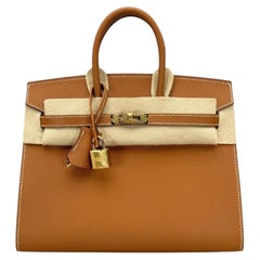 Hermes Birkin 25 Sellier, goldfarbenes Epsom-Leder mit goldenen Beschlägen und „W“-Prägung, Handtasche