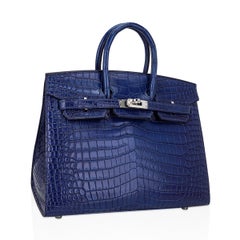 Hermes Birkin 25 Sellier Indigo Aizome Porosus Crocodile Bag Limited Edition