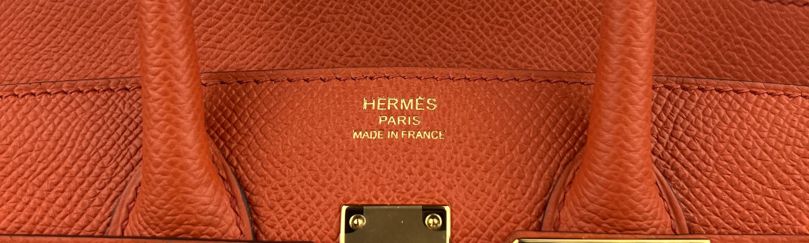 Hermes Birkin 25 Sellier Terre Battue Orange Epsom Leather Gold Hardware New  2