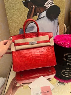 Hermes Birkin 25 shiny Bougainvillea alligator bag PHW