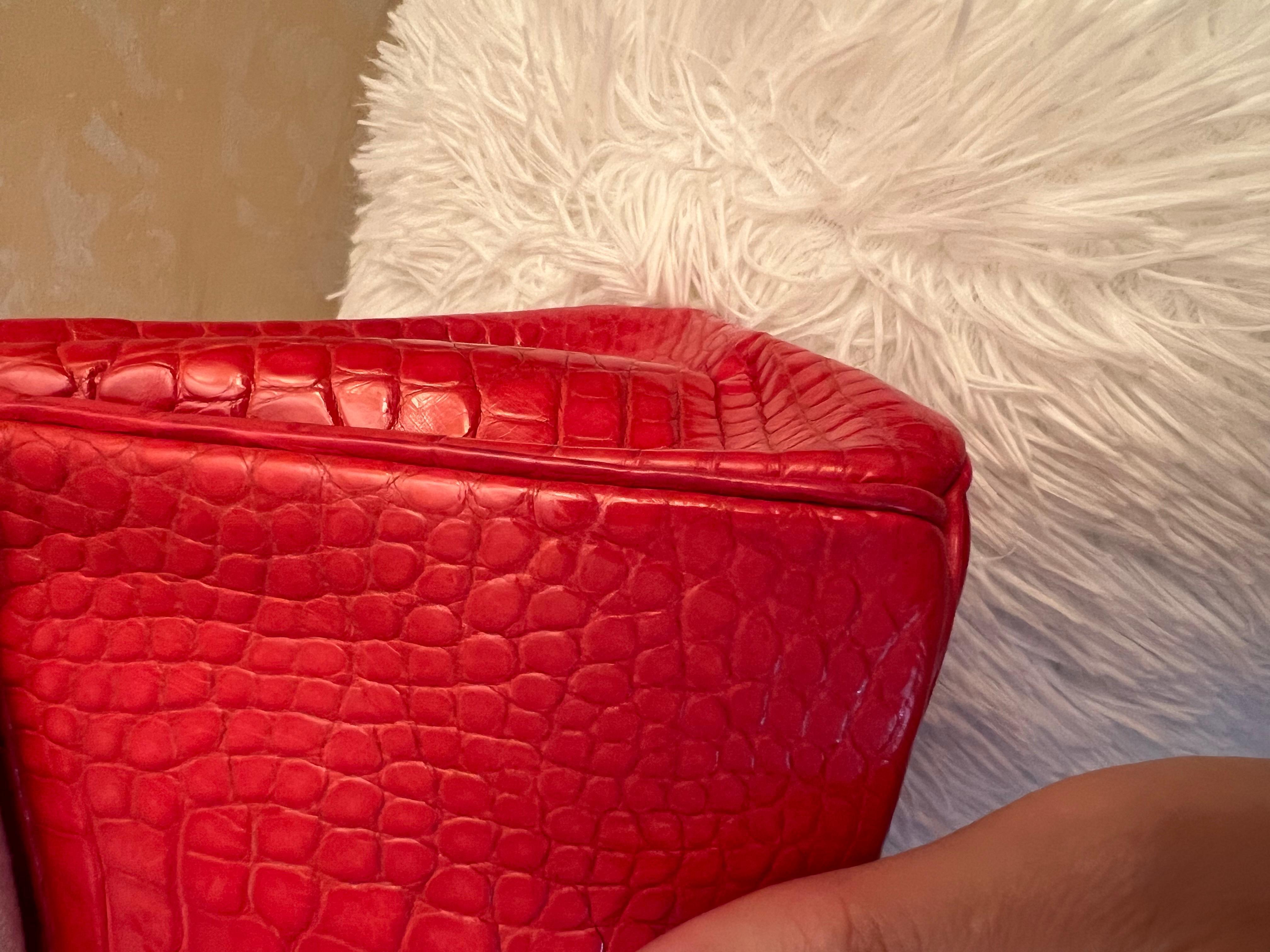 Hermes Birkin 25 shiny Bougainvillea alligator bag PHW For Sale 1