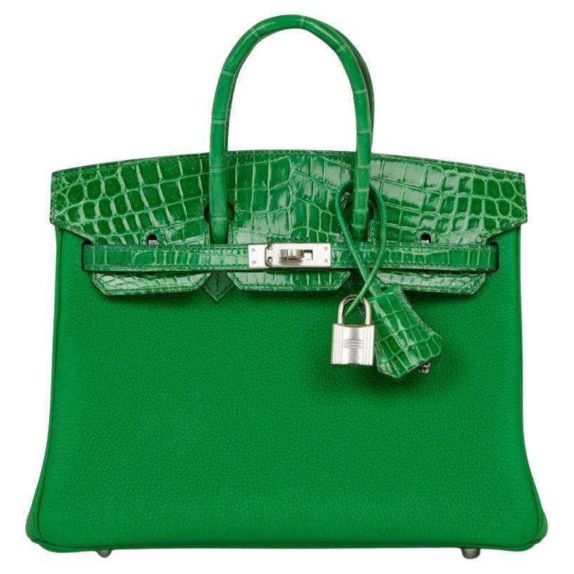 Hermes Birkin 25 Shiny Crocodile and Togo Vert Bambou Palladium Hardware | Hermes Bags