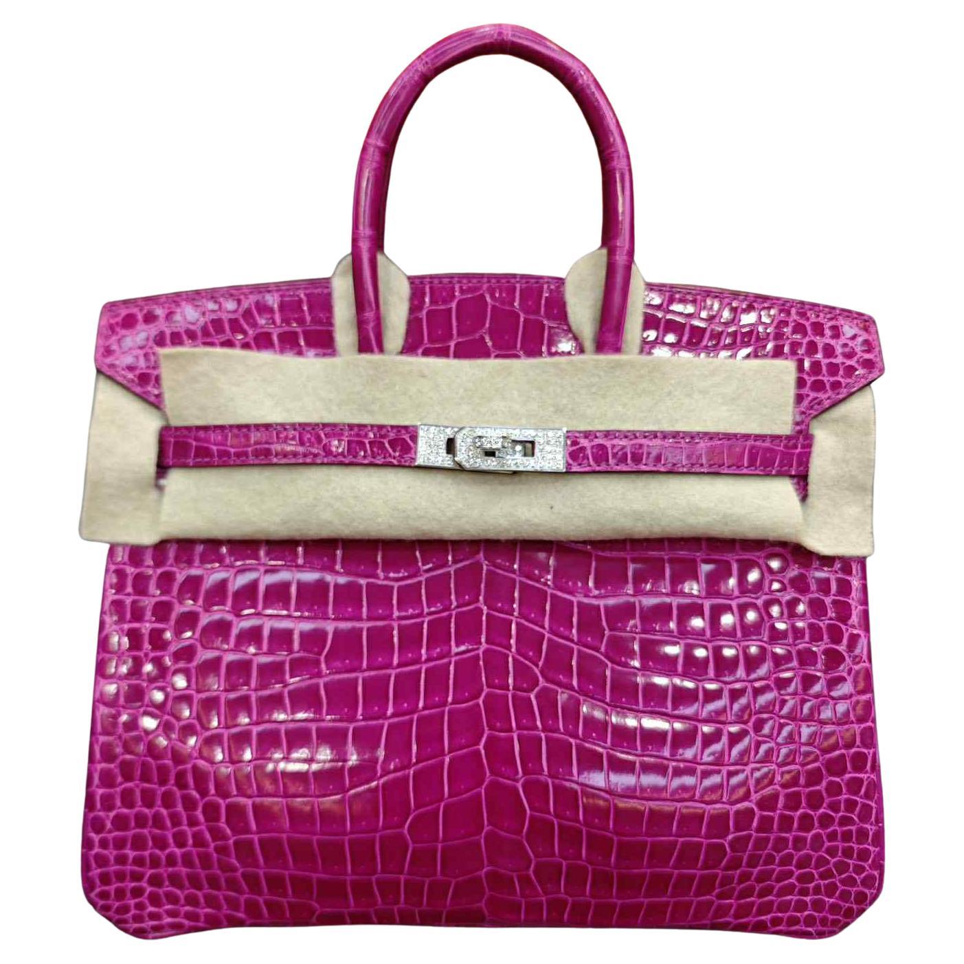 Bolso Hermes Birkin 25 Cocodrilo Porosus oro blanco con diamantes