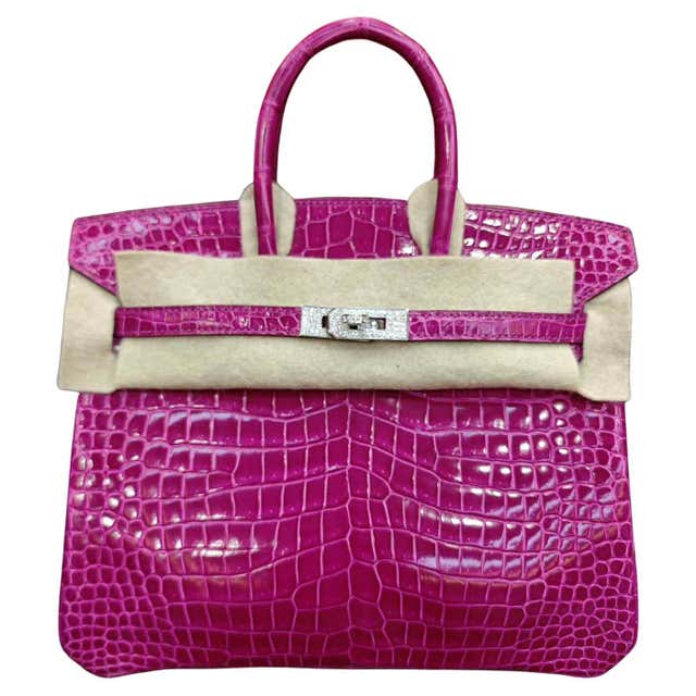 Hermès Birkin 25 Crocodile Porosus Lisse Rose Mexiko Palladium Hardware ...