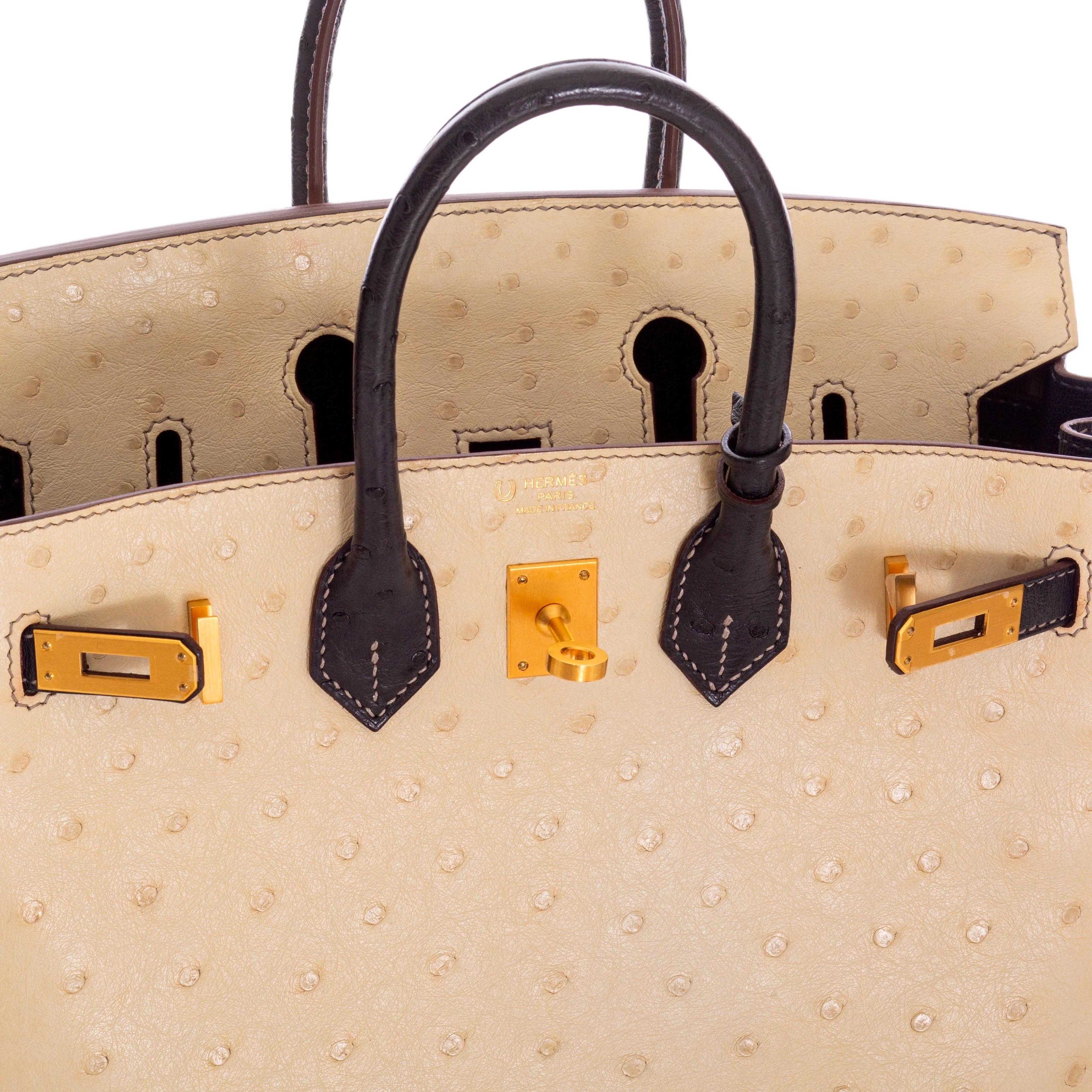 Hermès Birkin 25 Special Order Ostrich Bi-Color Parchemin Bleu Marine Brushed Go 4