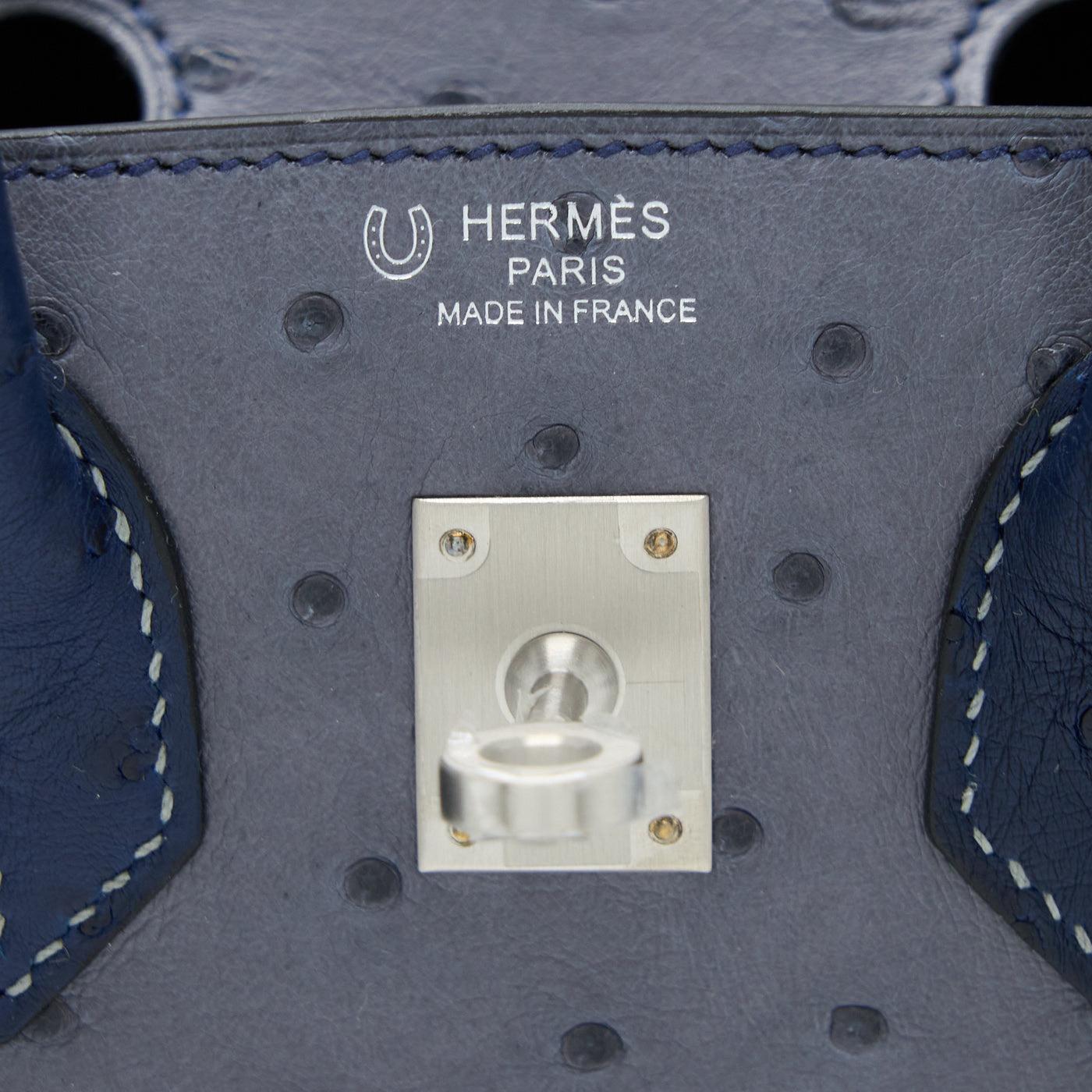 Hermes Birkin 25 SPECIAL ORDER OSTRICH GRIS AGATE/BLUE IRIS BRUSHED SHW STAMP Z 4
