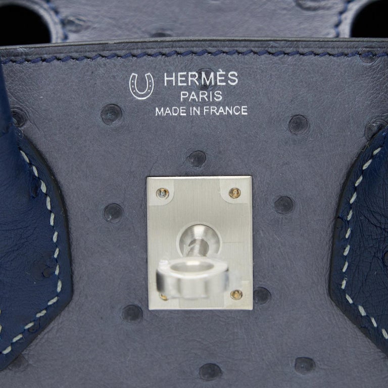Hermes Special Order Horseshoe 30cm Agate & Blue Iris Ostrich, Lot #58164