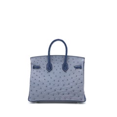 Hermès Birkin 25 SPECIAL ORDER OSTRICH GRIS AGATE/BLUE IRIS BRUSHED SHW STAMP Z