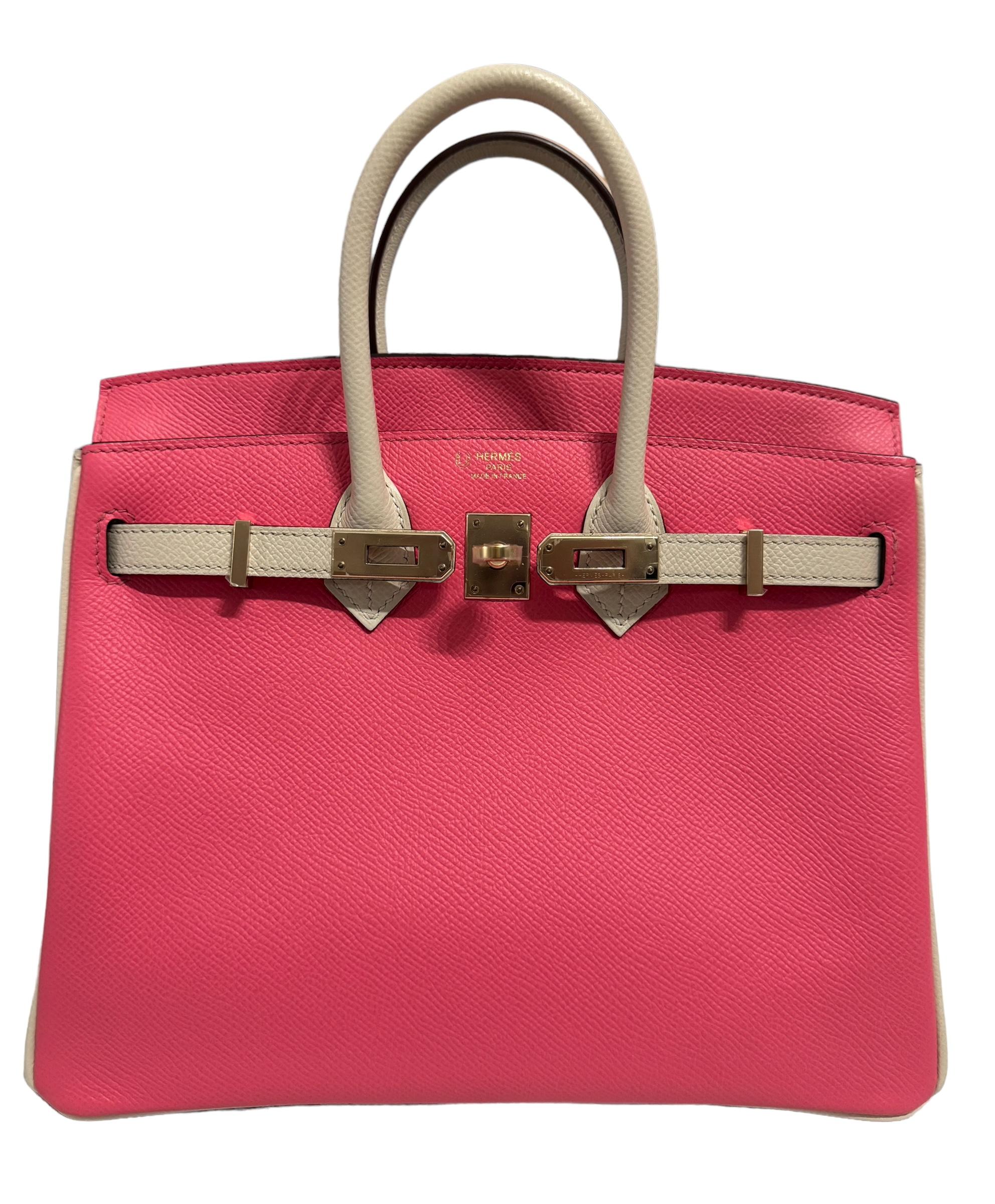 Hermes Birkin 25 Special Order Rose Azalee Pink Craie Epsom Leather Permabrass In Excellent Condition For Sale In Miami, FL