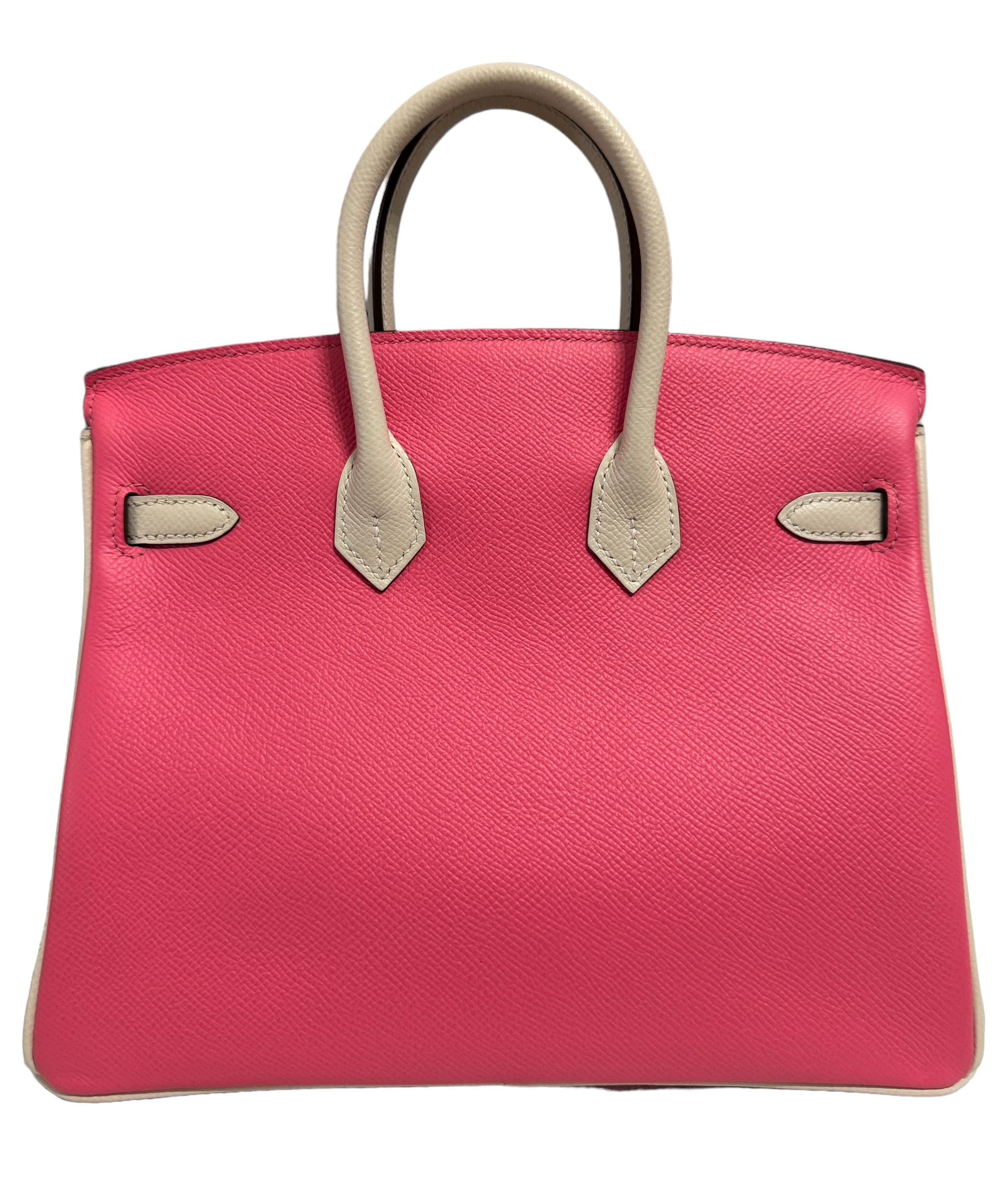 Hermes Birkin 25 Special Order Rose Azalee Pink Craie Epsom Leather Permabrass Unisexe en vente