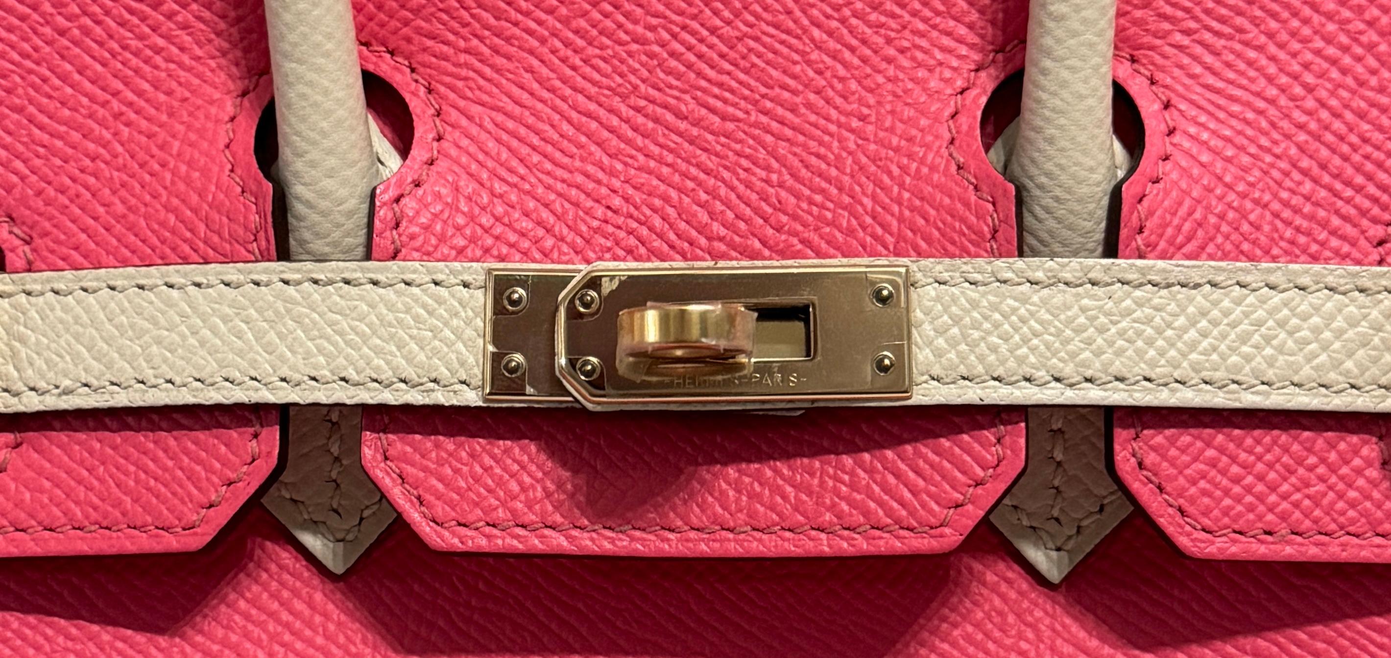 Hermes Birkin 25 Special Order Rose Azalee Pink Craie Epsom Leather Permabrass en vente 3
