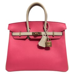 Retro Hermes Birkin 25 Special Order Rose Azalee Pink Craie Epsom Leather Permabrass