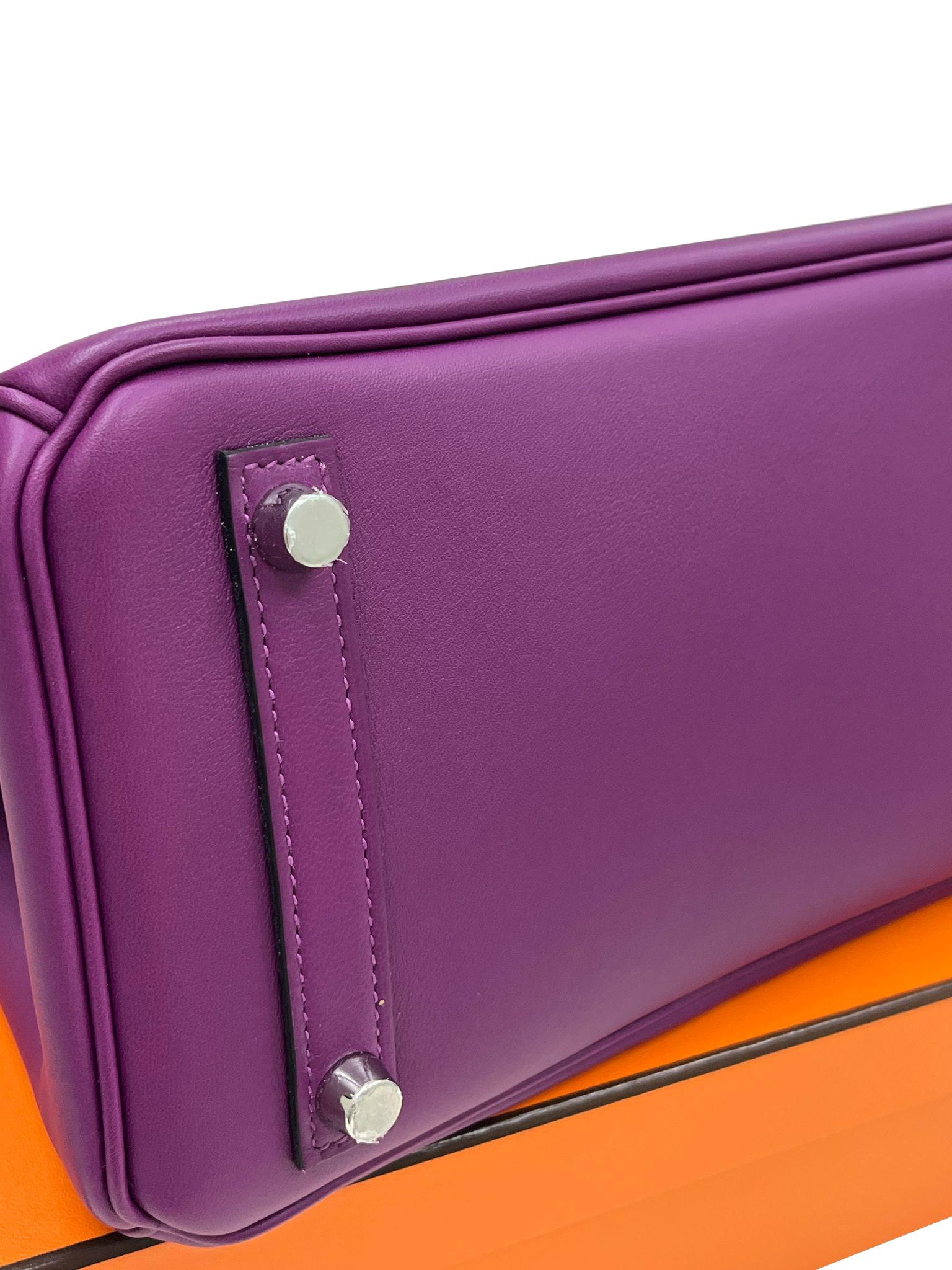 Hermes Birkin 25 Swift Leather Anemone Palladium Hardware Handbag For Sale 5