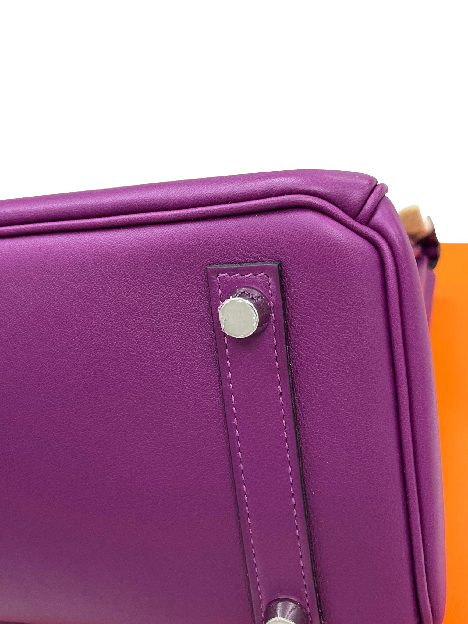 Hermes Birkin 25 Swift Leather Anemone Palladium Hardware Handbag For Sale 7
