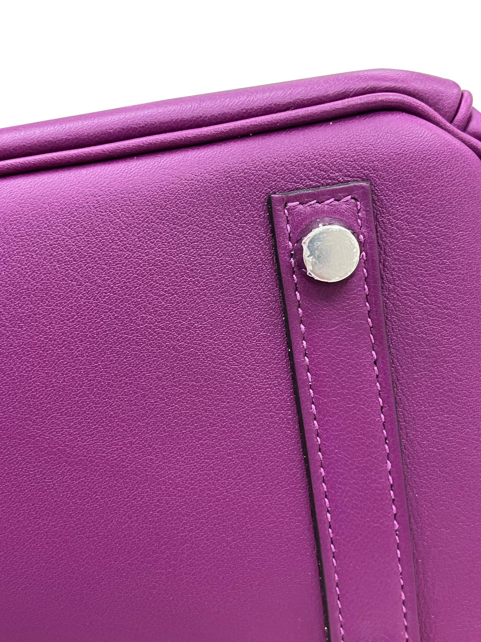 Hermes Birkin 25 Swift Leather Anemone Palladium Hardware Handbag For Sale 8